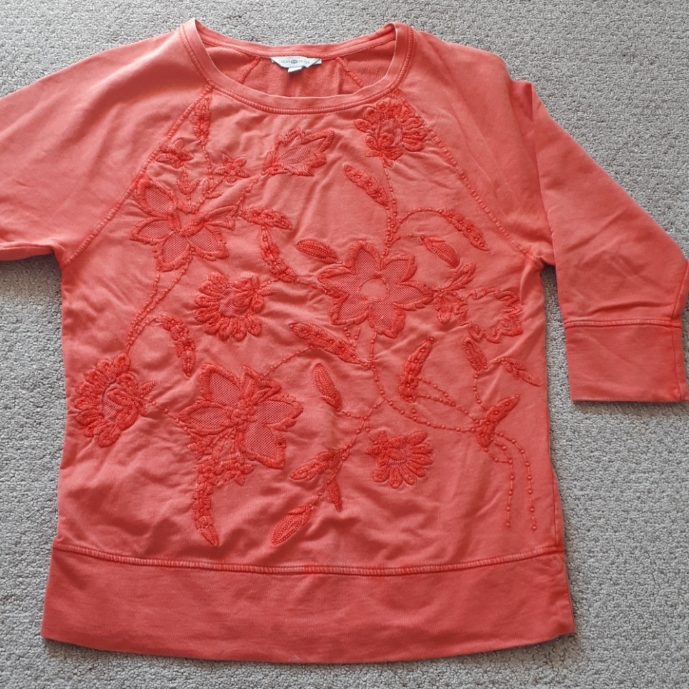Coral Lucky Lotus boho embroidered sweatshirt